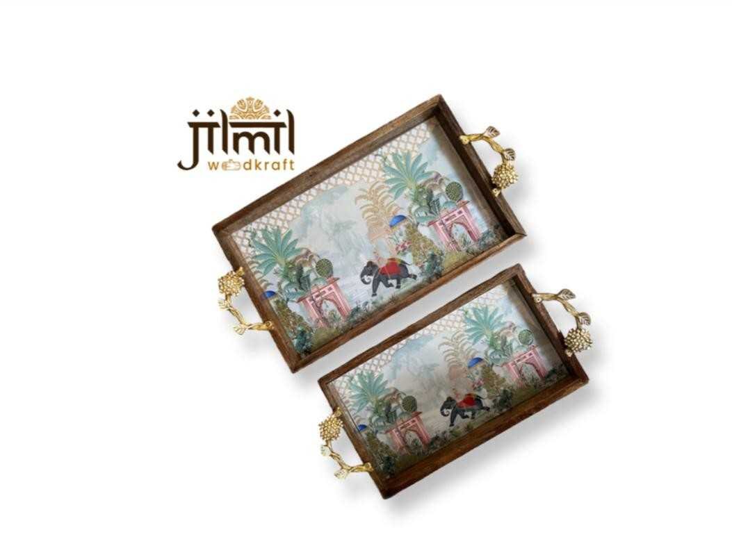 Mango Wood Tray Set With Stylish Handle {2 pcs} - Main View
