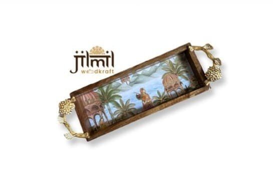 Mango Wood Tray Set With Stylish Handle {13x5} View 2