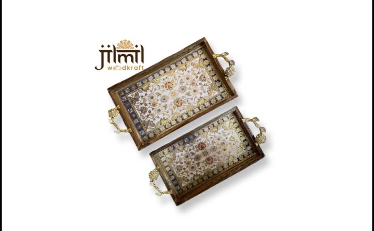 Mango Wood Tray Set With Stylish Handle {2 pcs}