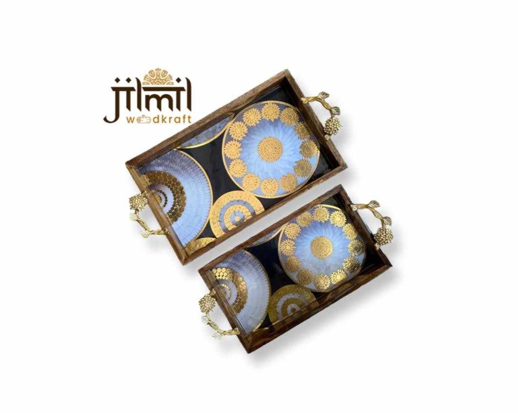 Mango Wood Tray Set With Stylish Handle {2 pcs} - View 3