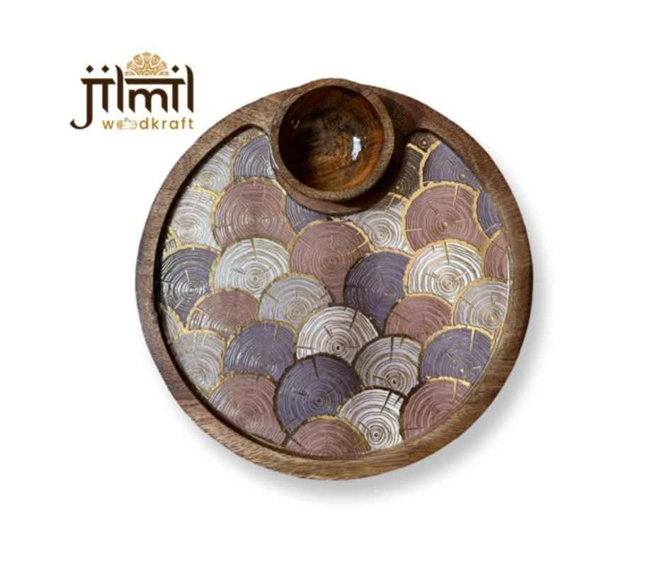 Mango Wood Platter Round with Bowl Gallery 4