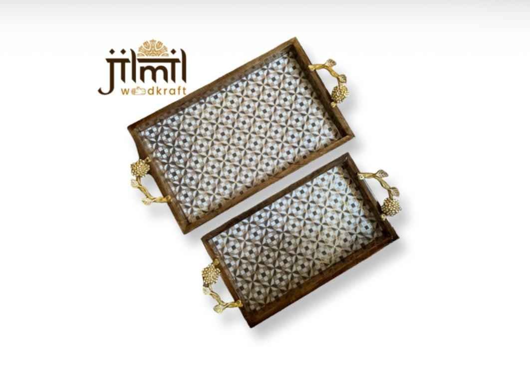 Mango Wood Tray Set With Stylish Handle {2 pcs} - View 2