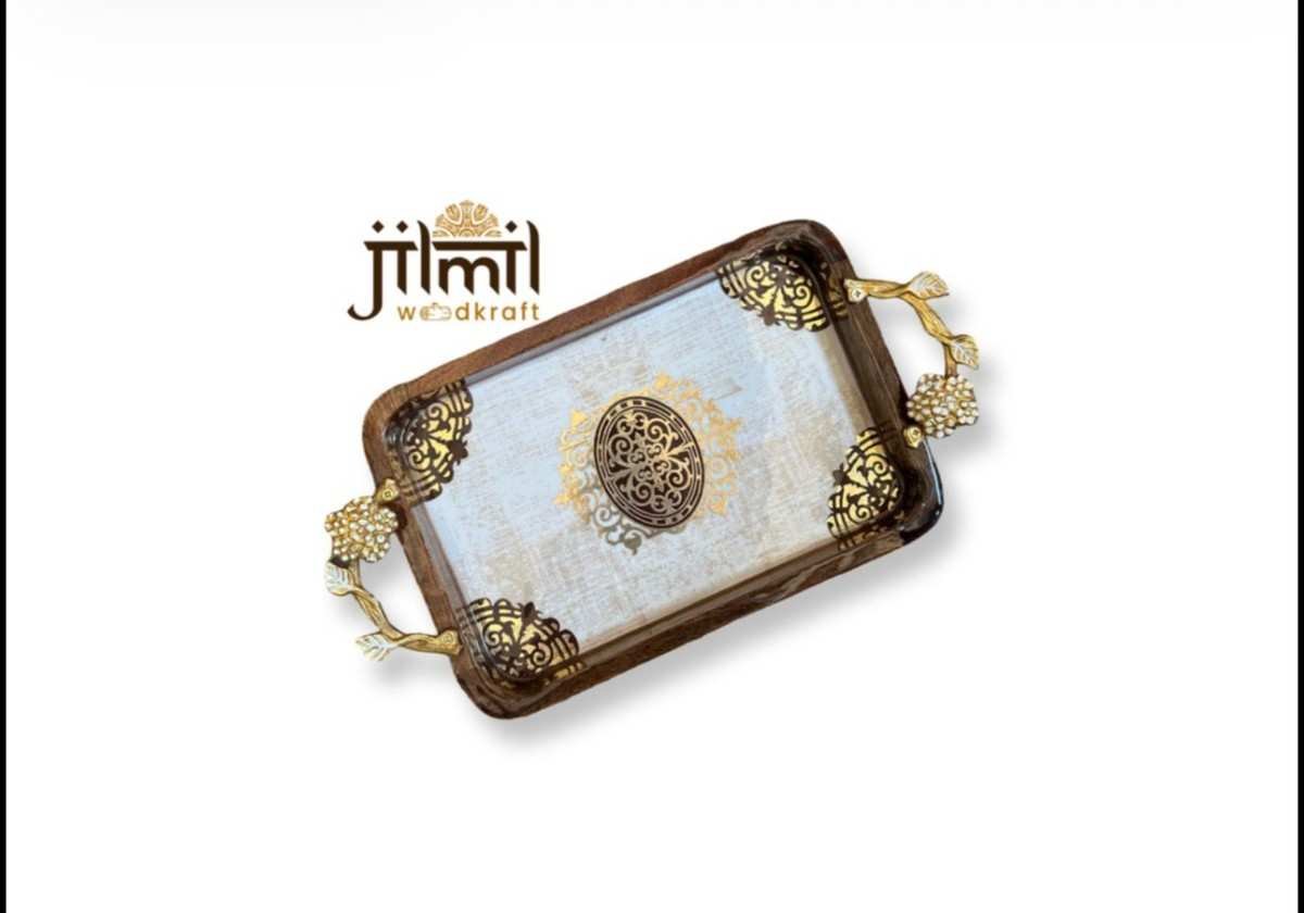 Mango-Wood Tray With Stylish Handle
