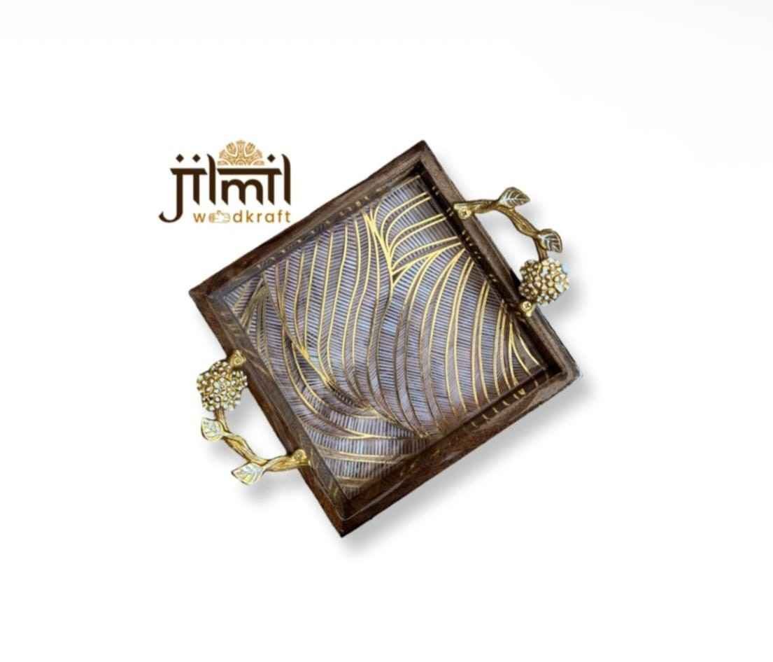 Mango Wood Tray Set With Stylish Handle {9x9} View 4