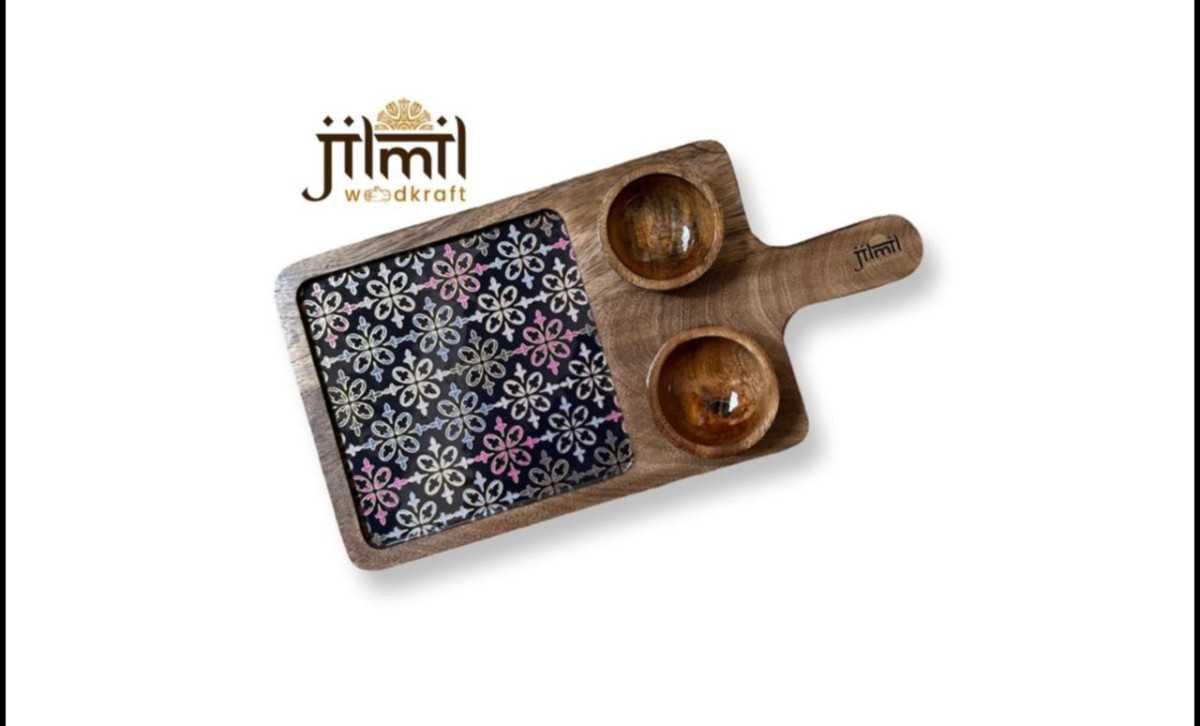 Mango Wood Platter with 2 Bowls
