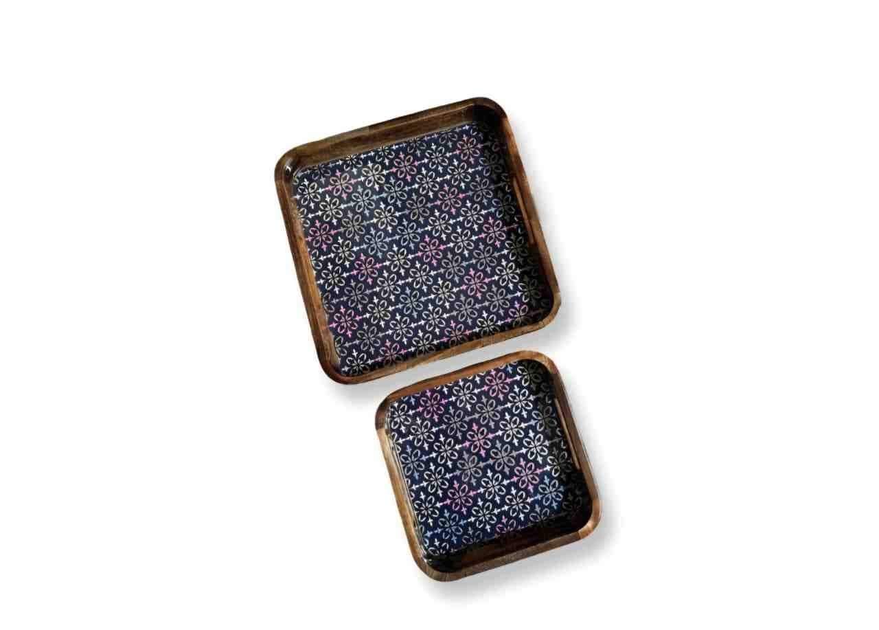 Bend Mango Wood Square Tray Set in {2pcs} View 1