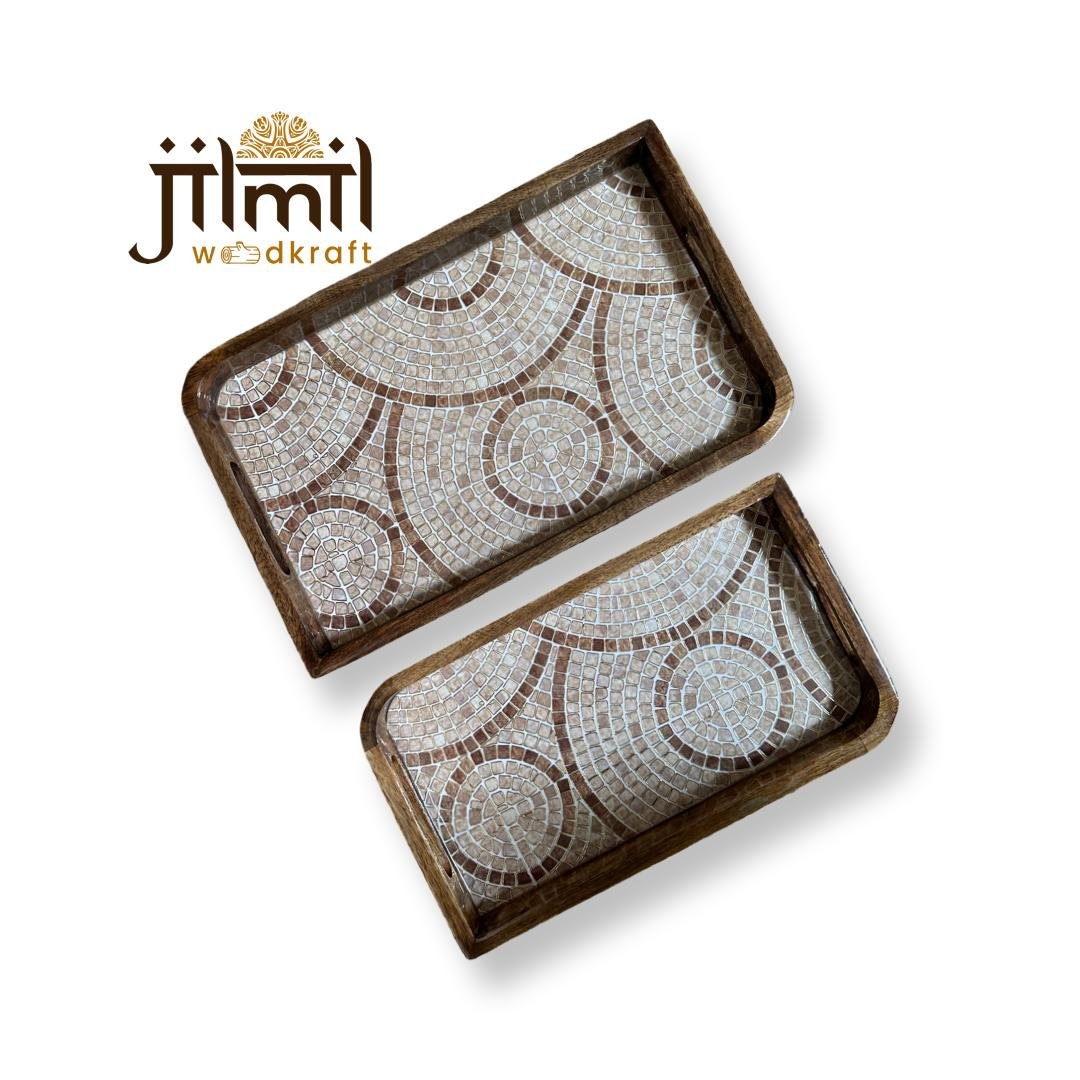 Mango Wood Uncut Tray Rectangle Set {2pcs}