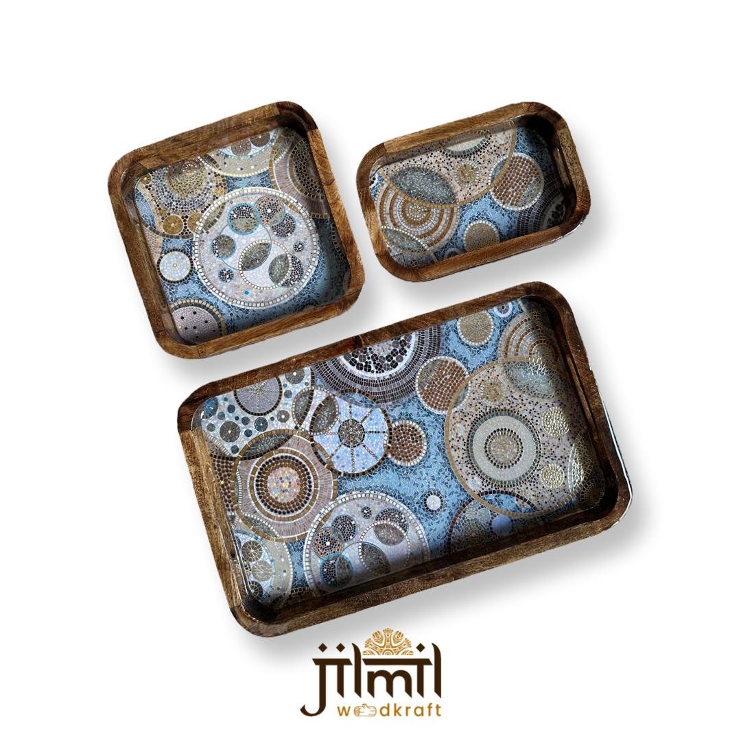 Bend Mango Wood Tray Rectangle Set{3pcs}