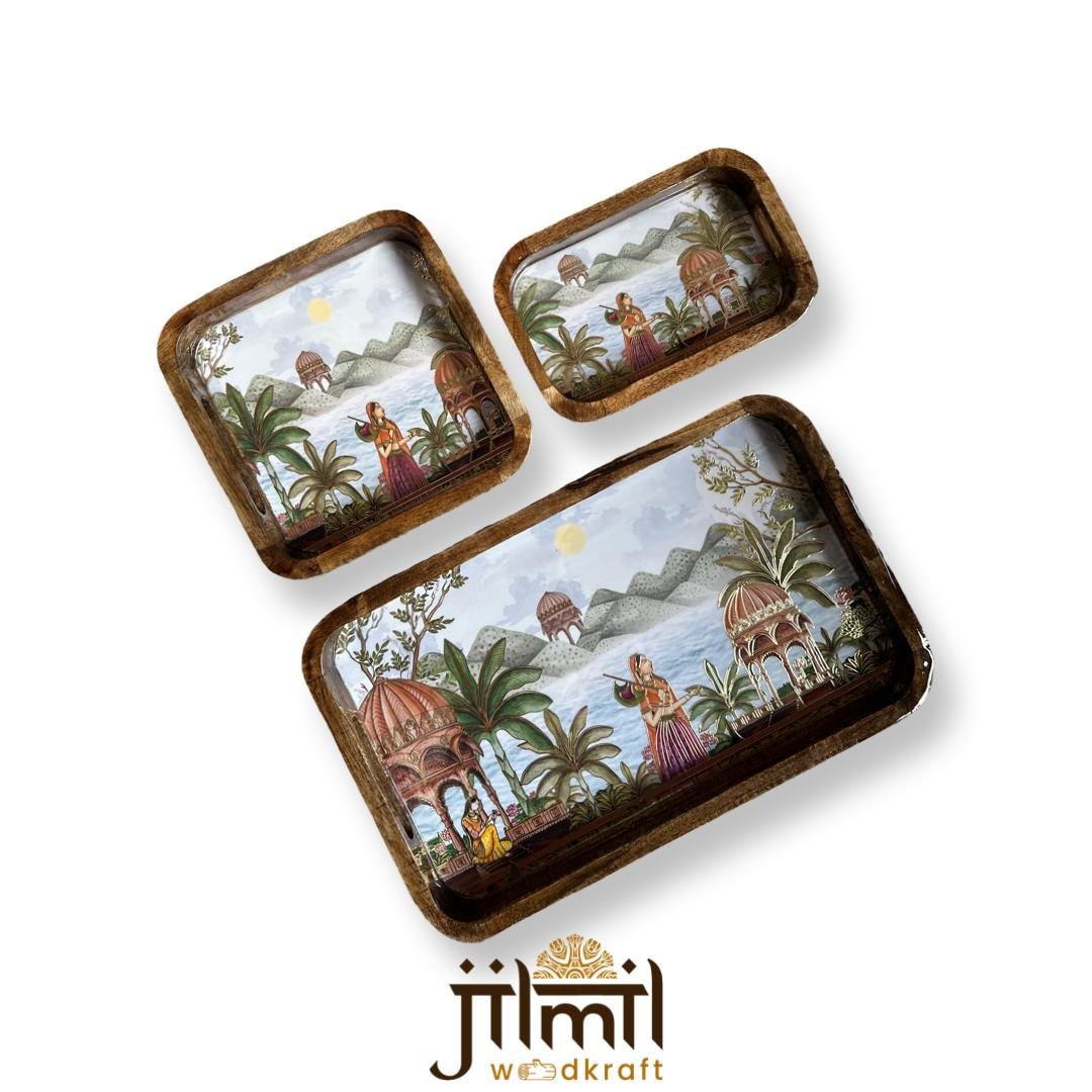 Bend Mango Wood Tray {3pcs} - Design 10