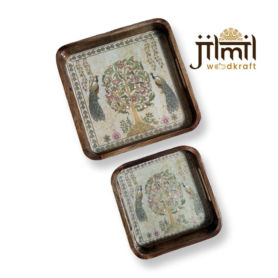 2 Pc Tray Set Bend Square Design 10