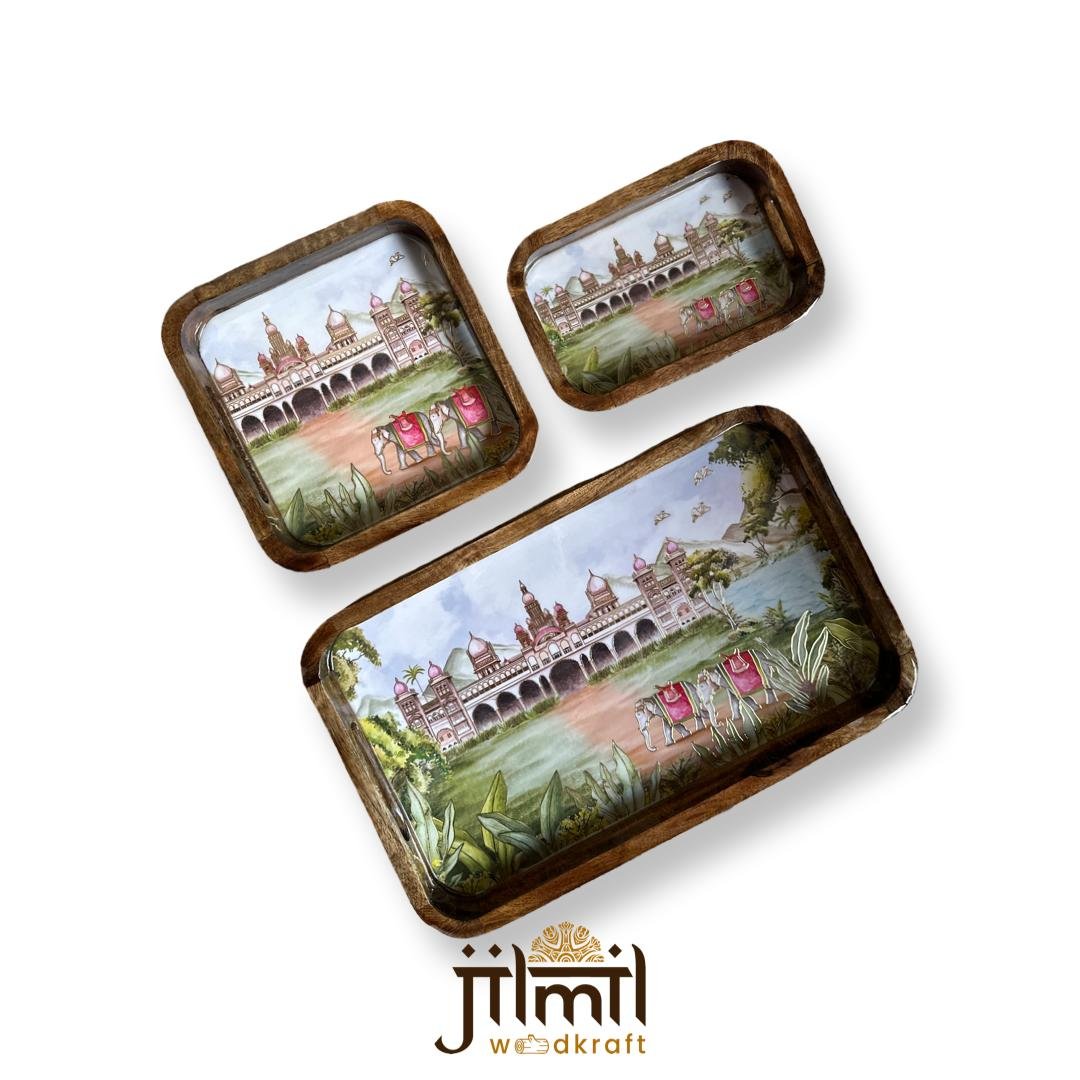 Bend Mango Wood Tray {3pcs} - Design 11