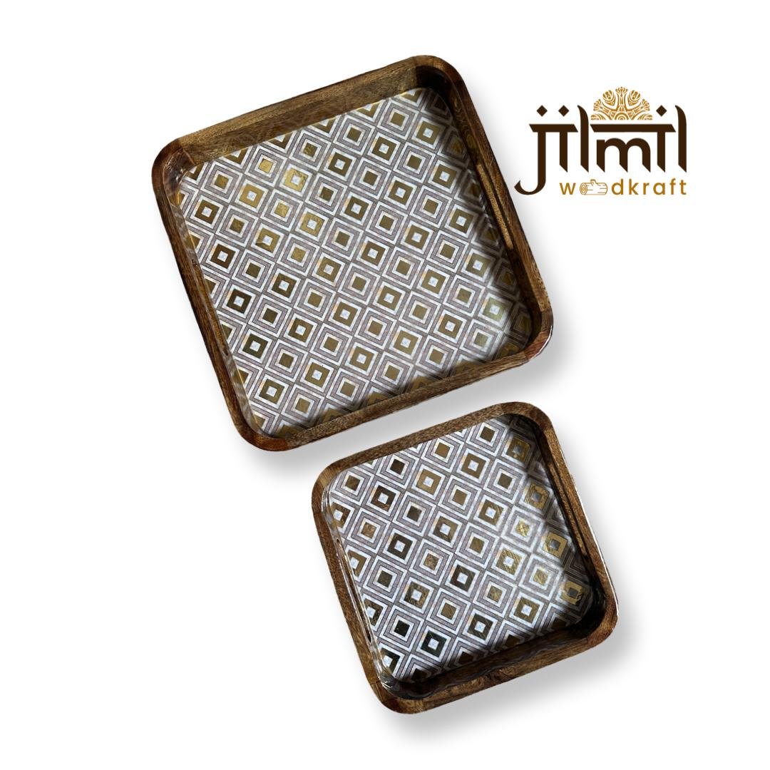2 Pc Tray Set Bend Square Design 11