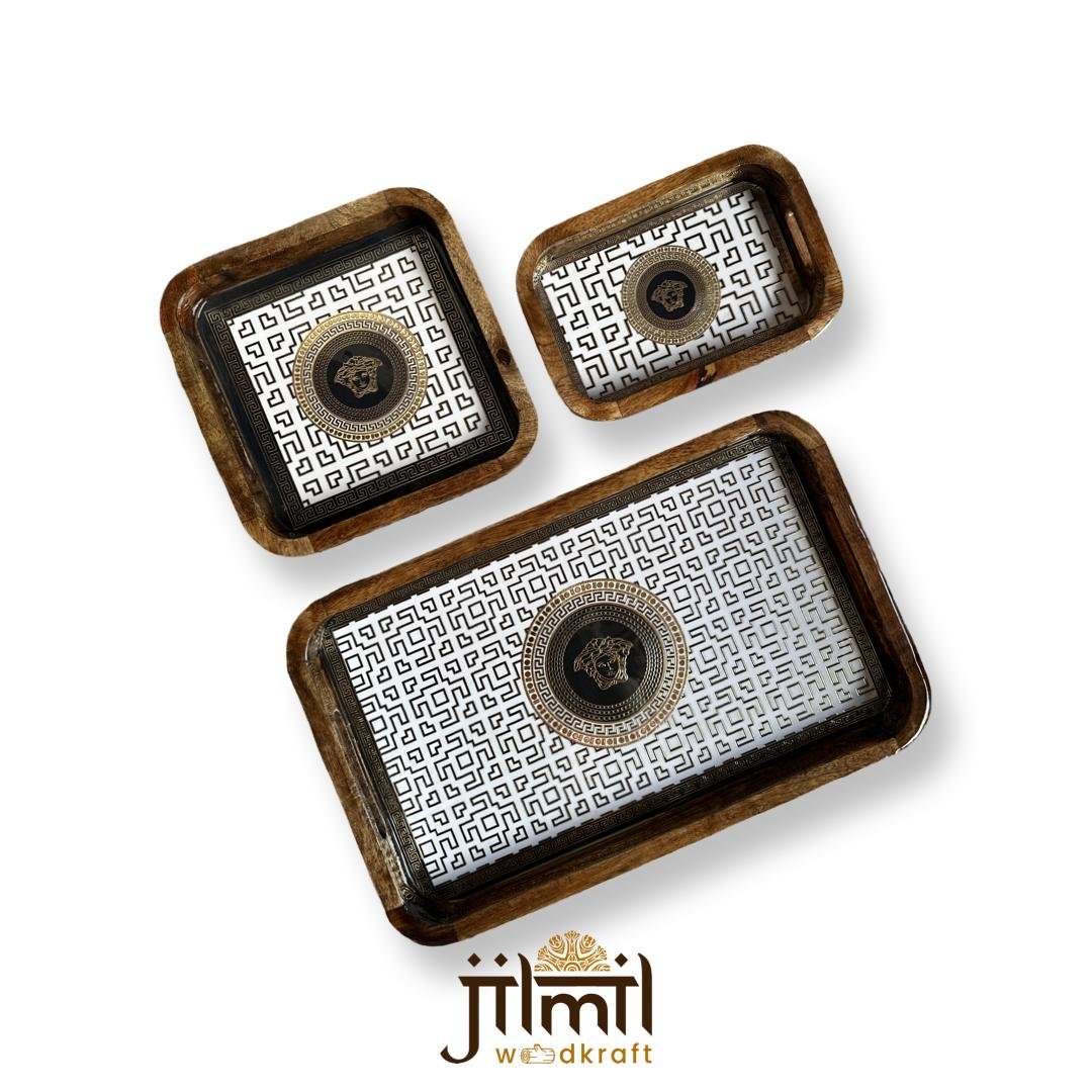 Bend Mango Wood Tray {3pcs} - Design 12
