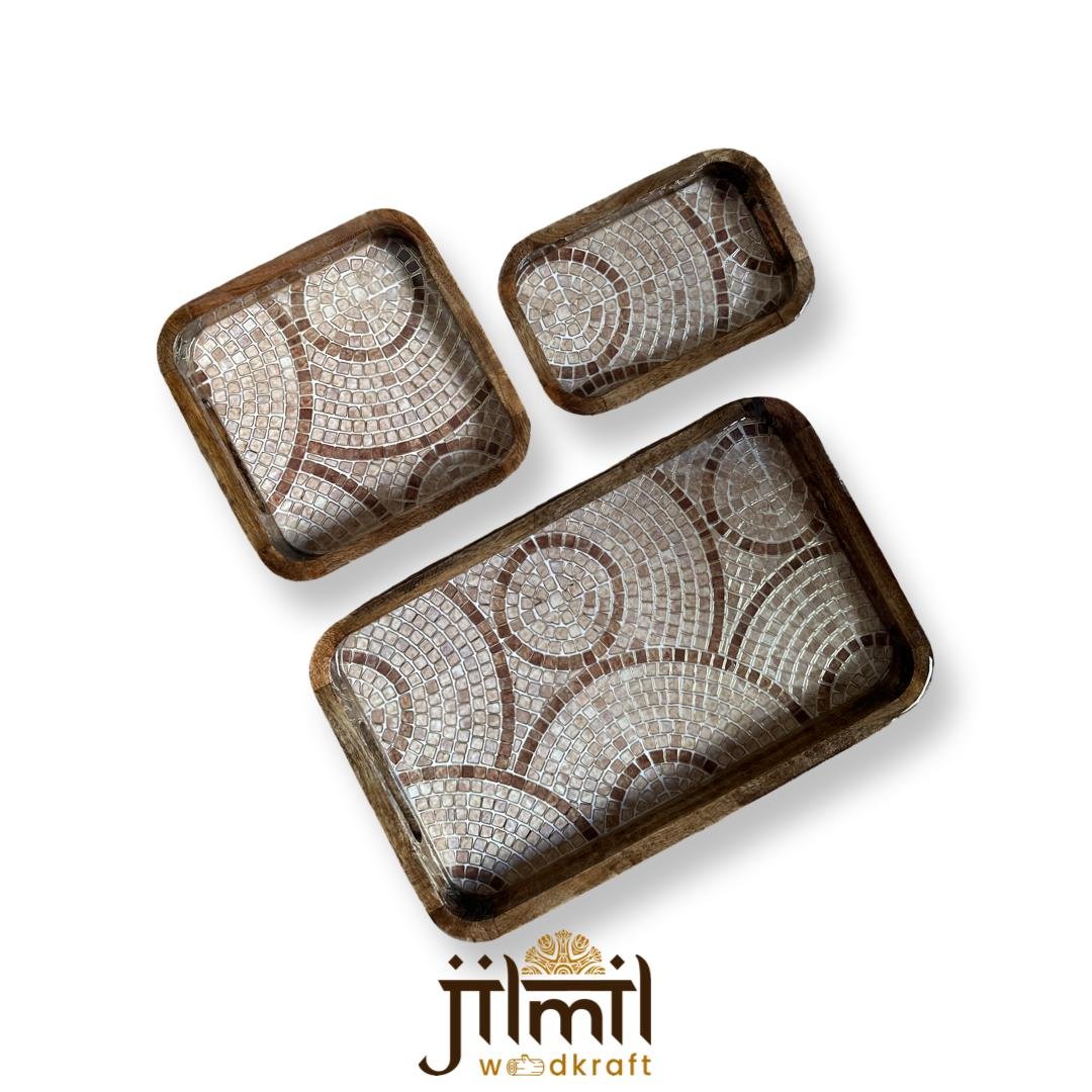 Bend Mango Wood Tray {3pcs} - Design 13