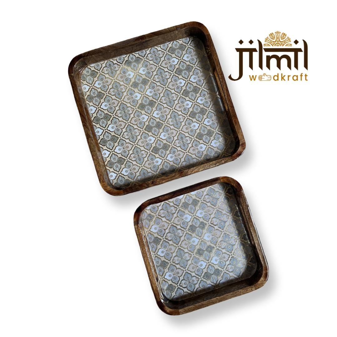 2 Pc Tray Set Bend Square Design 13