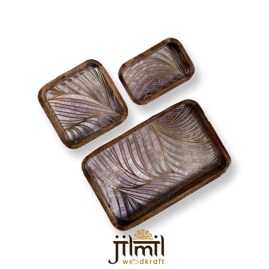 Bend Mango Wood Tray {3pcs} - Design 14