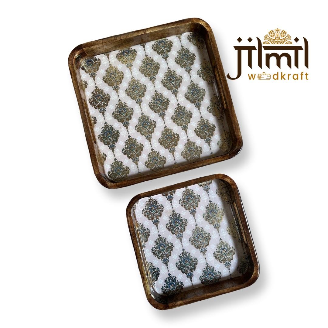 2 Pc Tray Set Bend Square Design 14