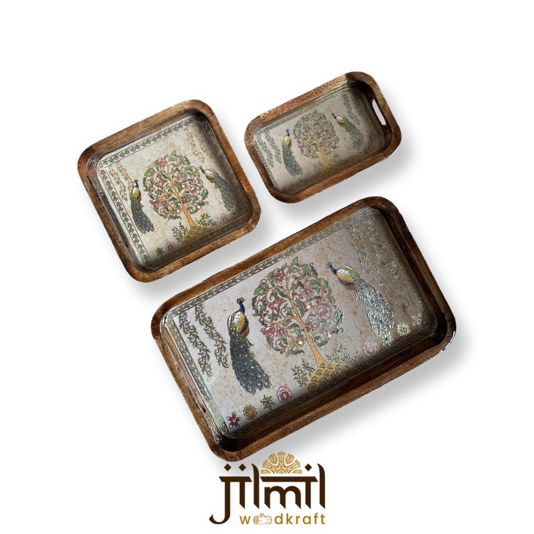 Bend Mango Wood Tray {3pcs} - Design 15
