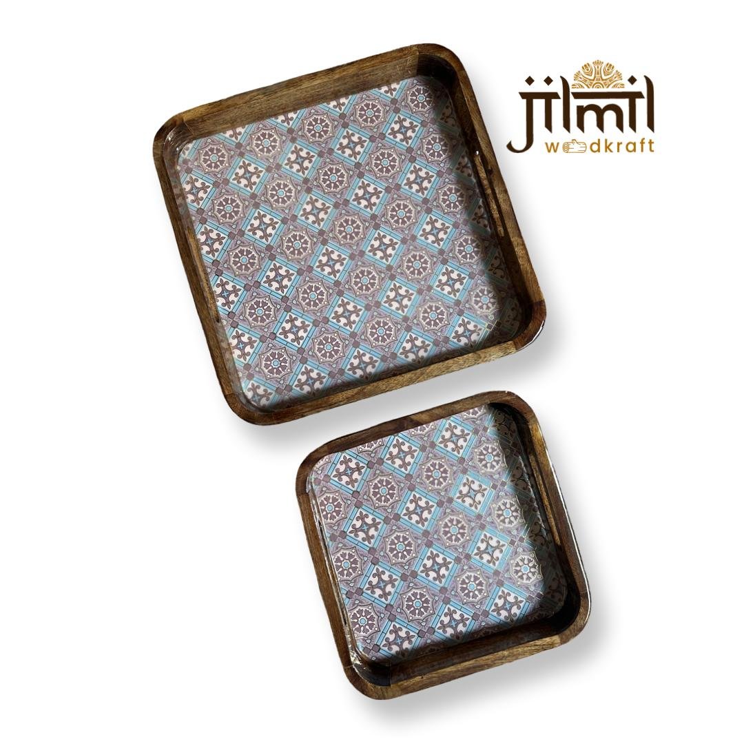 2 Pc Tray Set Bend Square Design 15