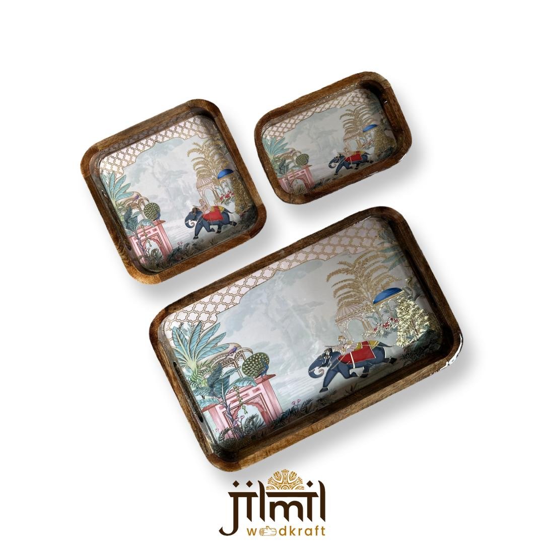 Bend Mango Wood Tray {3pcs} - Design 16