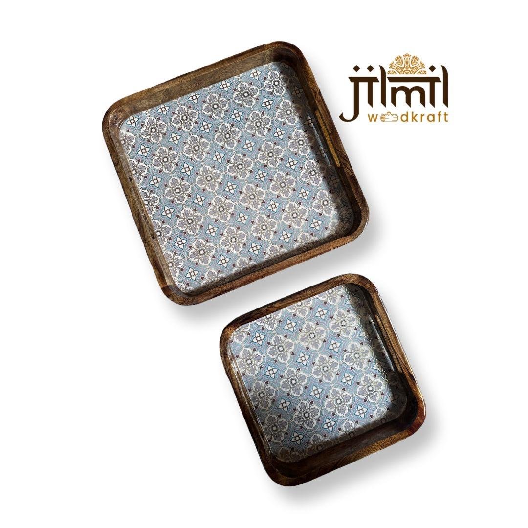 2 Pc Tray Set Bend Square Design 16