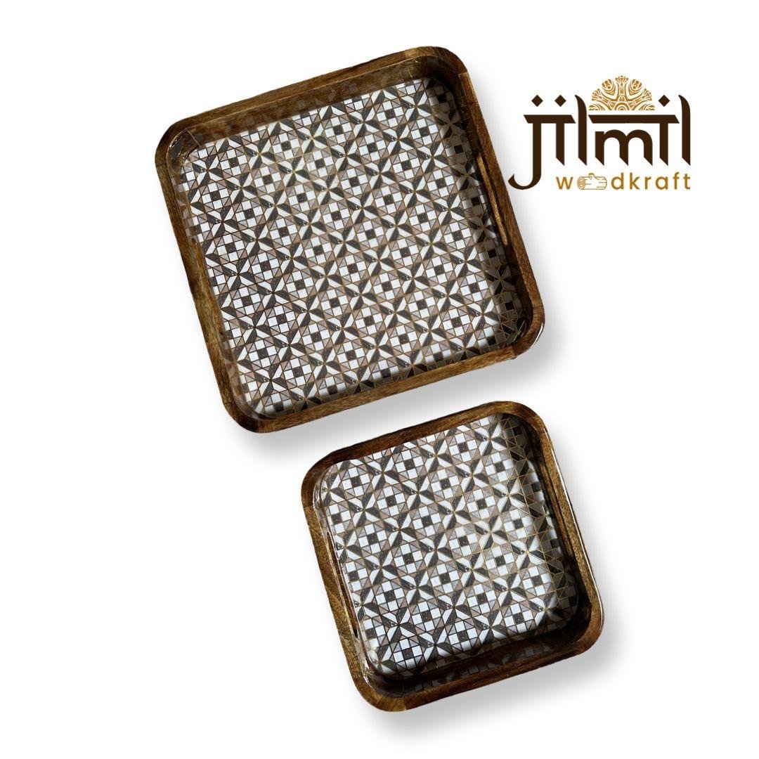 2 Pc Tray Set Bend Square Design 17