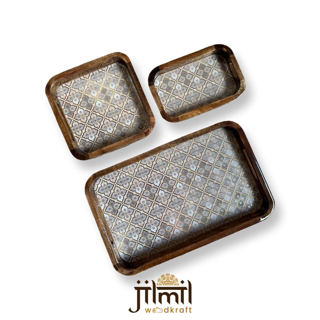 Bend Mango Wood Tray {3pcs} - Design 02