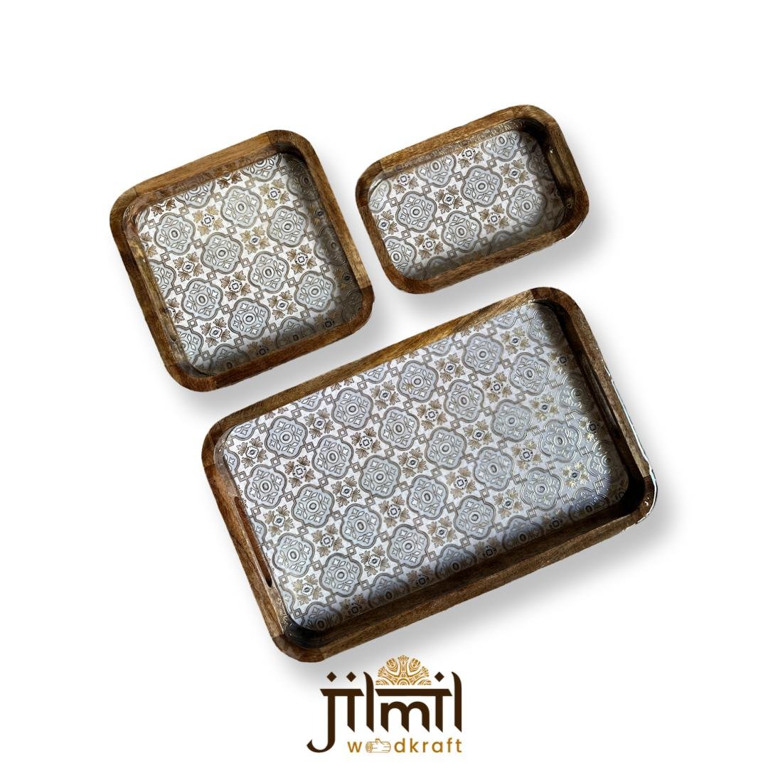 Bend Mango Wood Tray {3pcs} - Design 03