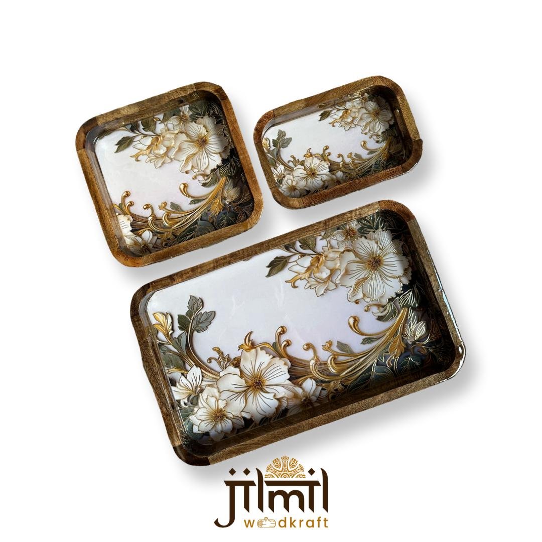 Bend Mango Wood Tray {3pcs} - Design 04
