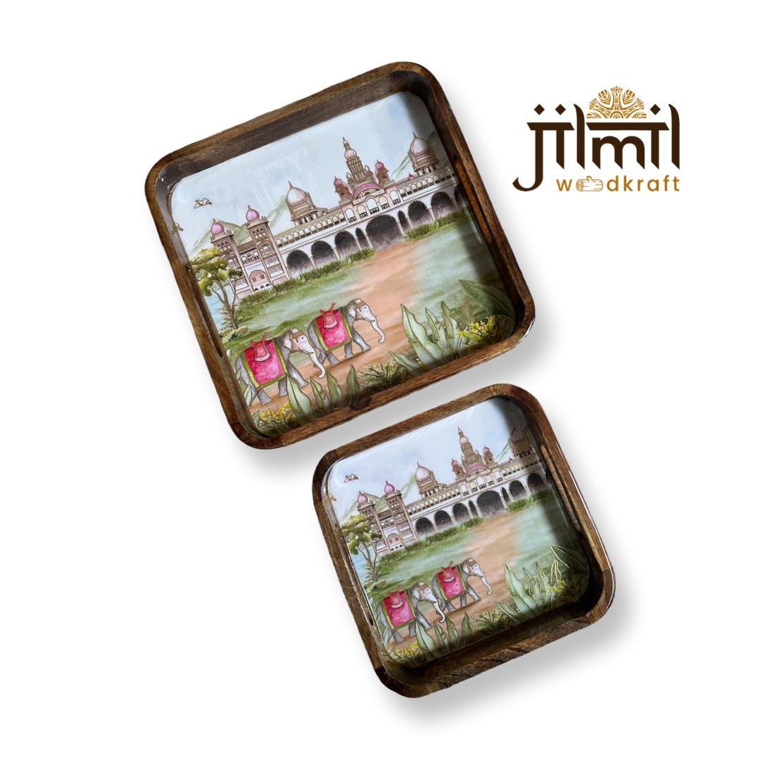 2 Pc Tray Set Bend Square Design 4