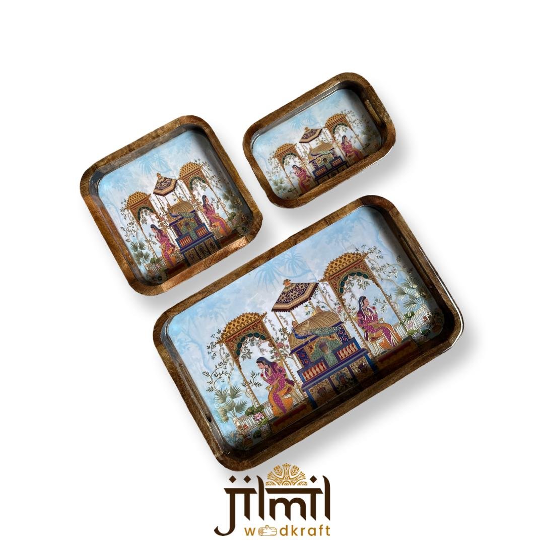 Bend Mango Wood Tray {3pcs} - Design 05