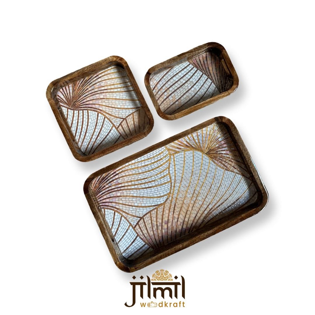 Bend Mango Wood Tray {3pcs} - Design 06