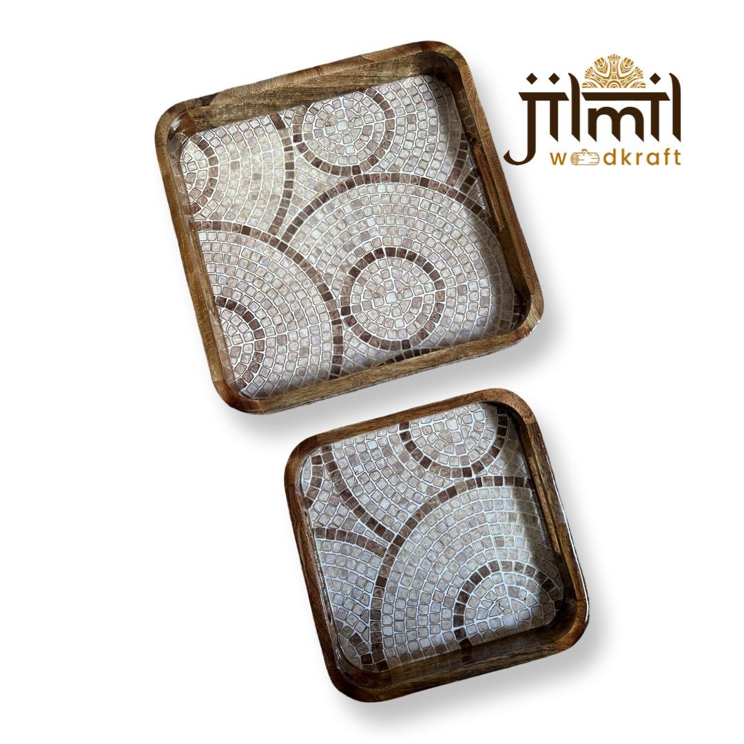 2 Pc Tray Set Bend Square Design 6