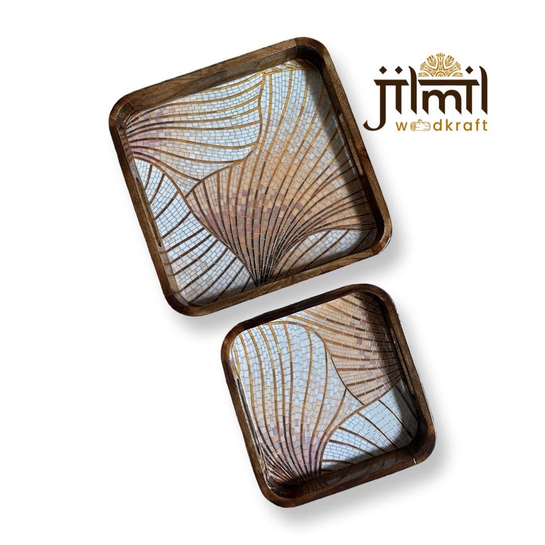 2 Pc Tray Set Bend Square Design 7
