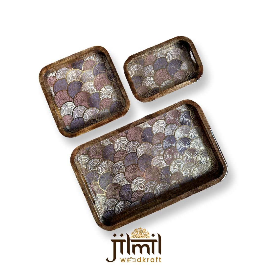 Bend Mango Wood Tray {3pcs} - Design 08