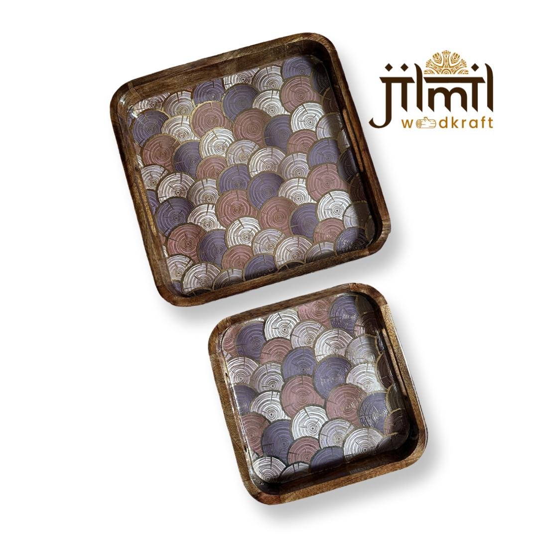 2 Pc Tray Set Bend Square Design 8