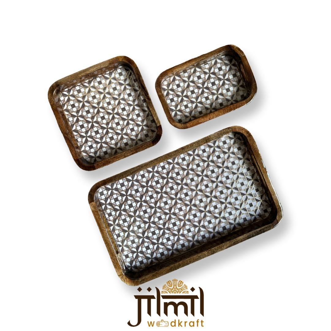 Bend Mango Wood Tray {3pcs} - Design 09