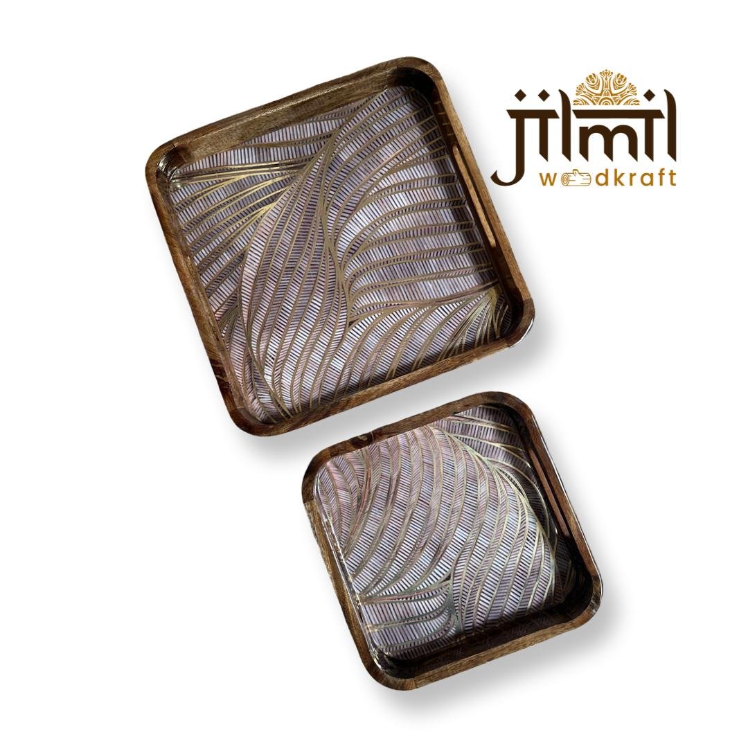 2 Pc Tray Set Bend Square Design 9